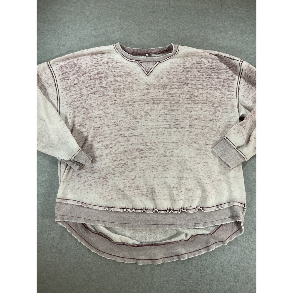 chicka-d Womens XL Burnout Wash Oversized Sweatshirt Maroon High Low Hem 2712